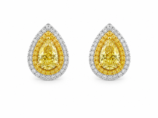 Yellow Diamond Double Halo Stud Earrings | T18KDIA26030229