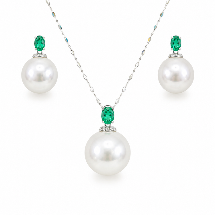 South Sea Pearl and Emerald Detachable Earrings | T18KPRL26040286