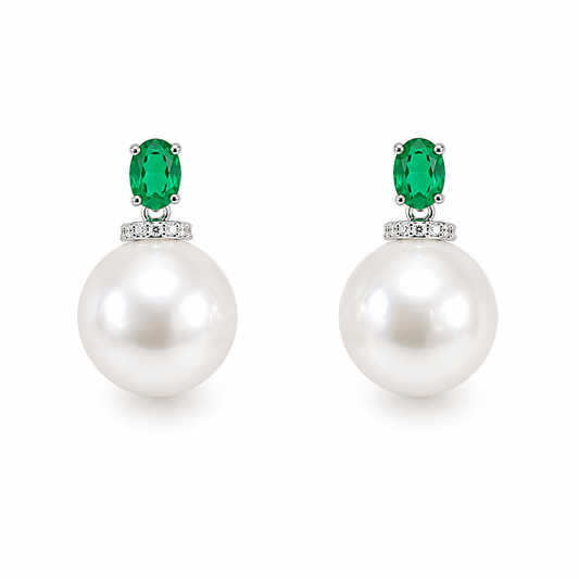 South Sea Pearl and Emerald Detachable Earrings | T18KPRL26040286