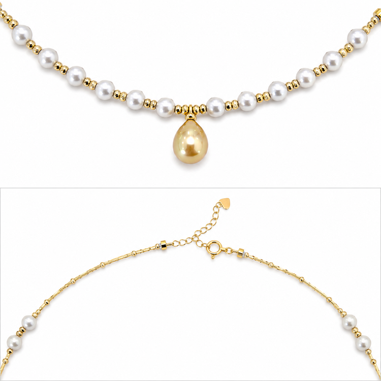 Akoya & South Sea Golden Pearl Necklace | T18KPRL26030257