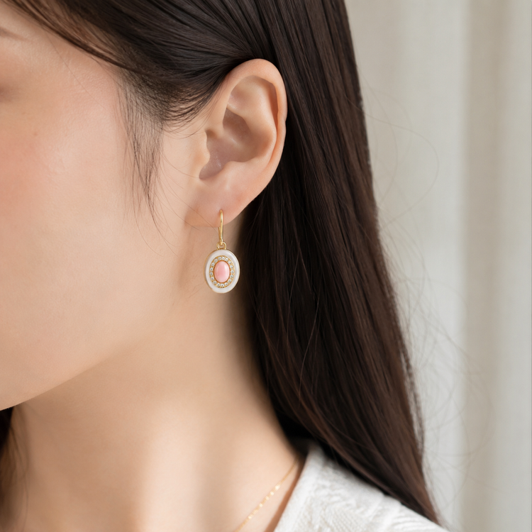 Natural Conch Pearl Hoop & Dangle Earrings – Sterling Silver 925