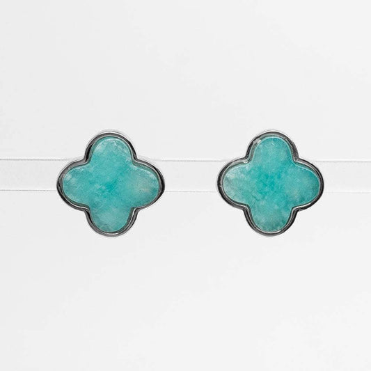 Amazonite (Peru) Flat Clover Earrings 10x10mm