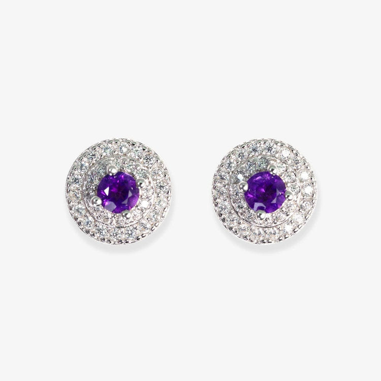 Amethyst (Brazil) Halo Style Studs 3mm(8mm)