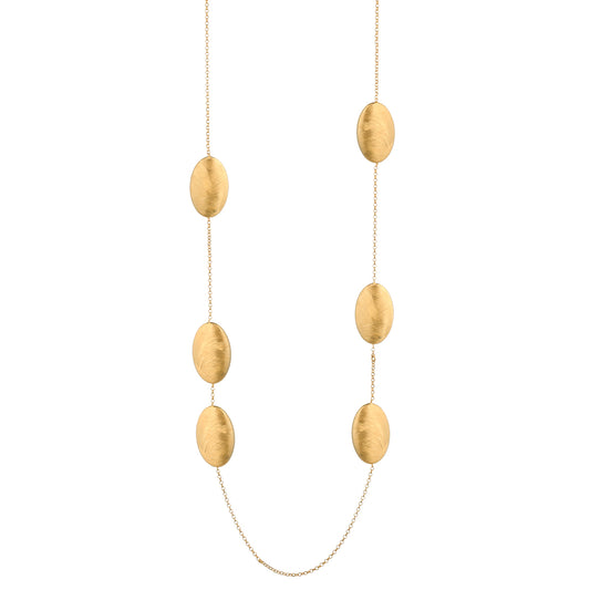 Gold Long Station Necklace with Oval Discs