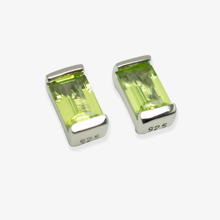 Peridot Solitaire Earrings Silver 4x6mm