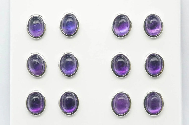 Amethyst Oval Cab-Stud Earrings 6x8mm