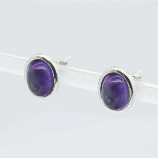 Amethyst Oval Cab-Stud Earrings 6x8mm