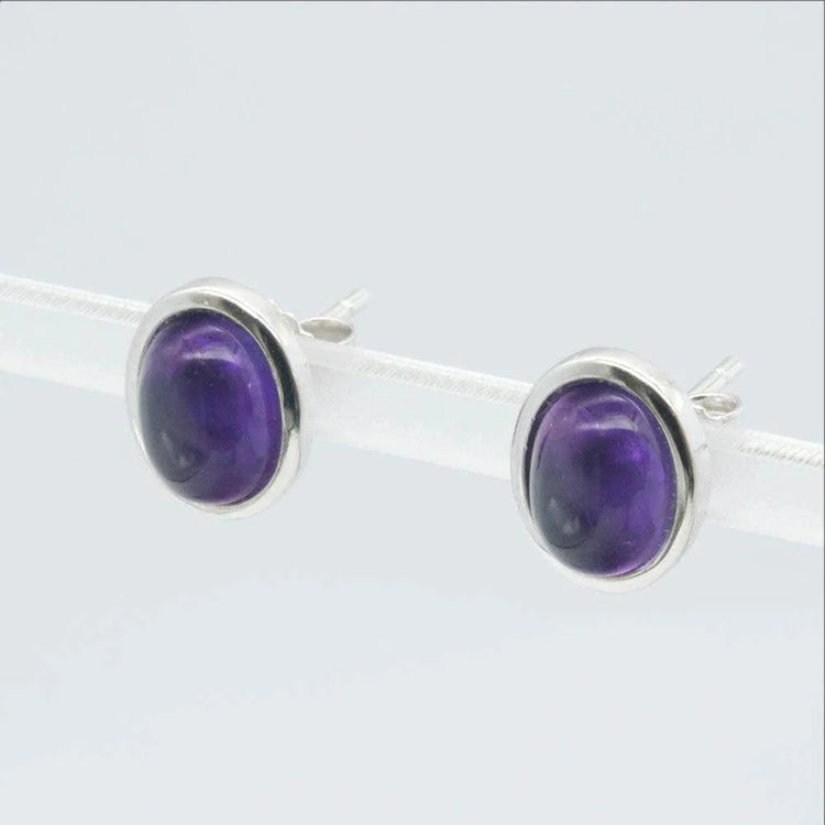 Amethyst Oval Cab-Stud Earrings 6x8mm