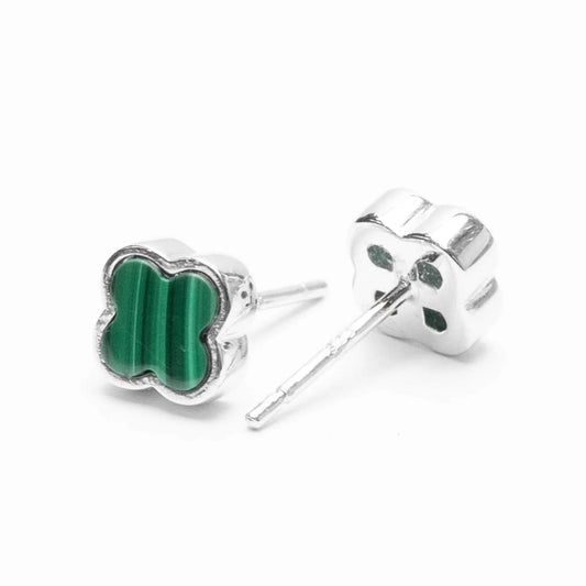 Malachite Flat Clover ENT Earrings 6x6mm