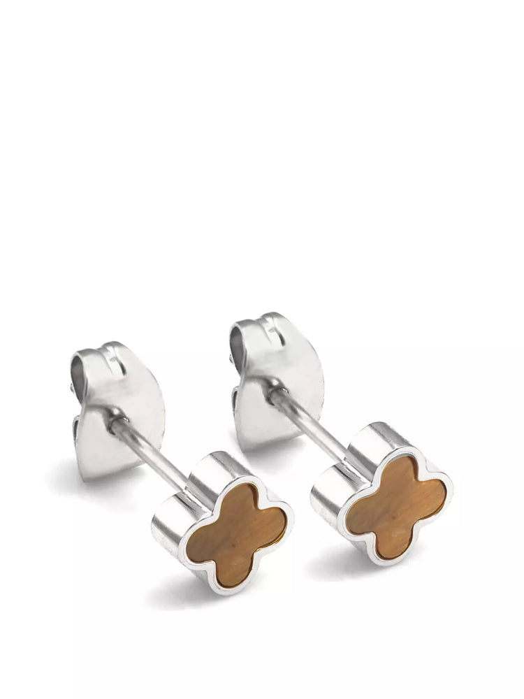 Tiger eye Flat Clover ENT Earrings 6x6mm