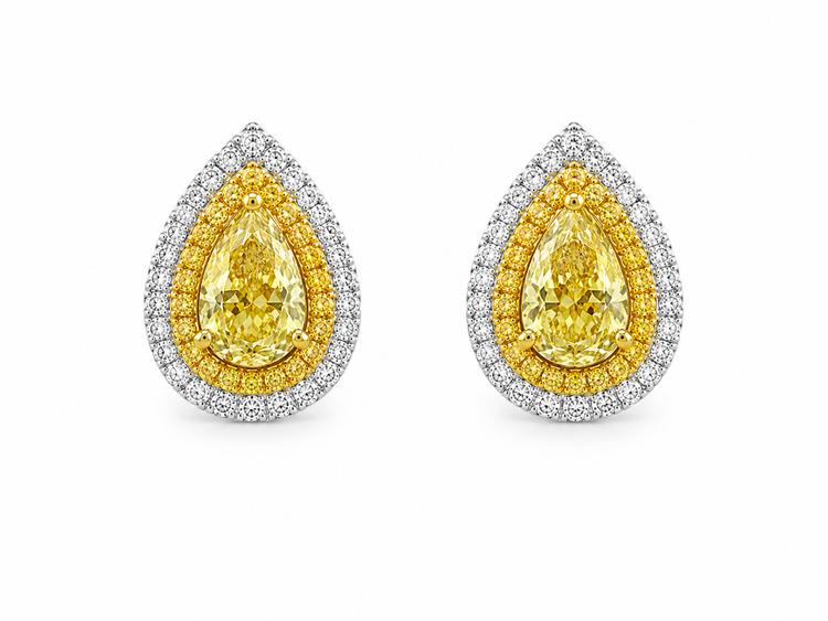 Yellow Diamond Double Halo Stud Earrings | T18KDIA26030229