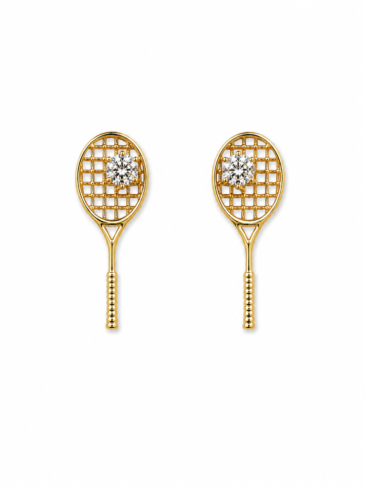 14K Yellow Gold Tennis Racquet Earrings | T14KDIA26030003
