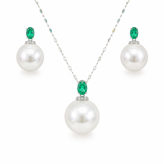 South Sea Pearl and Emerald Detachable Earrings | T18KPRL26040286