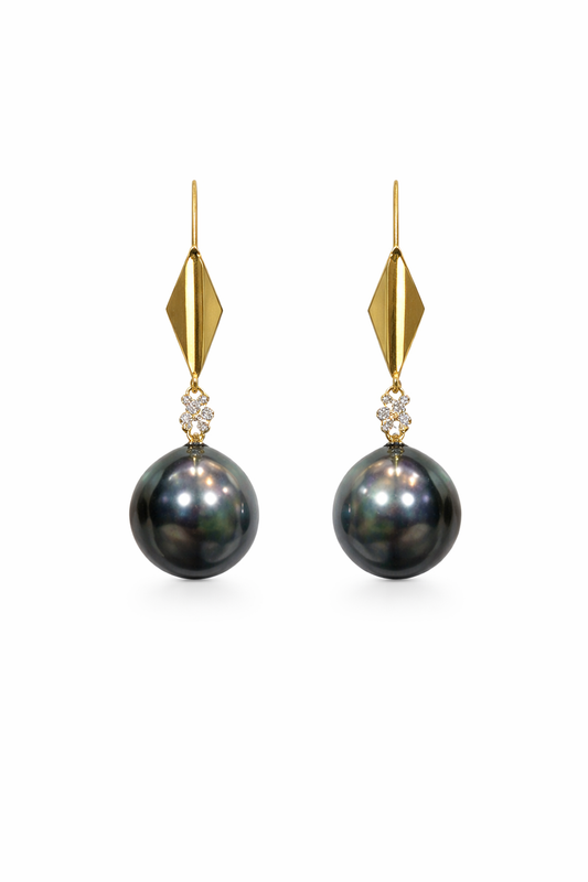 8mm Tahitian Pearls Drop Earrings with Diamonds | T18KPRL26030234