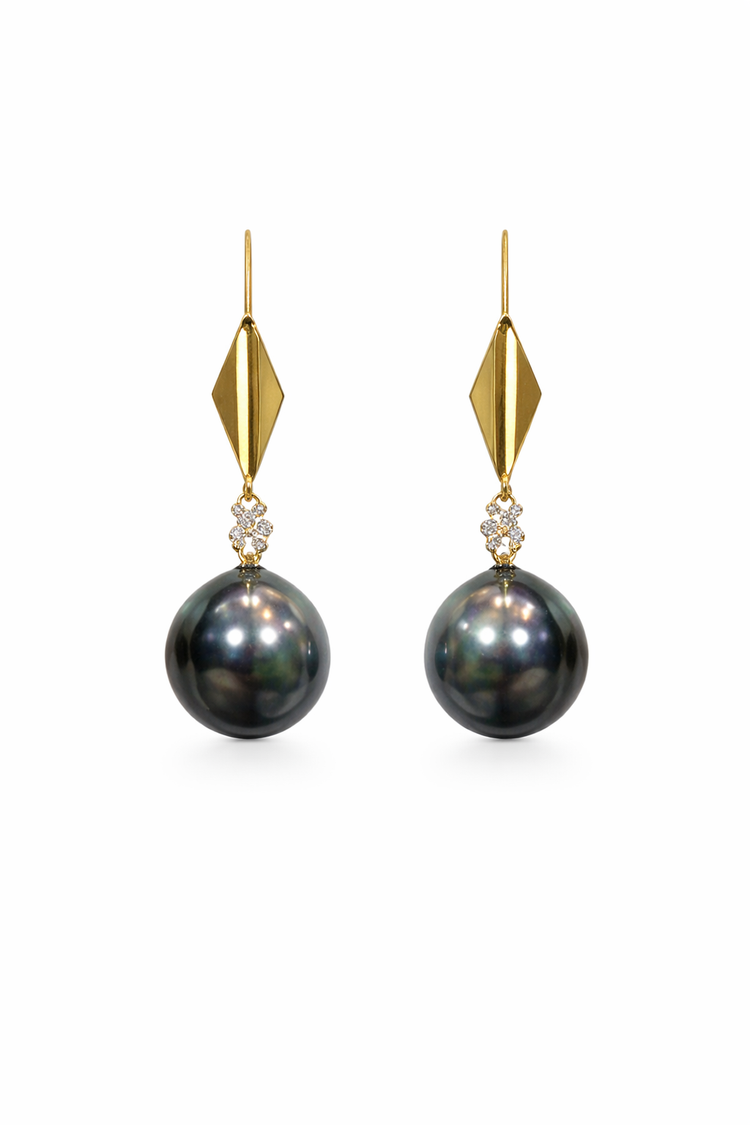 8mm Tahitian Pearls Drop Earrings with Diamonds | T18KPRL26030234