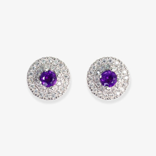 Amethyst (Brazil) Halo Style Studs 3mm(8mm)