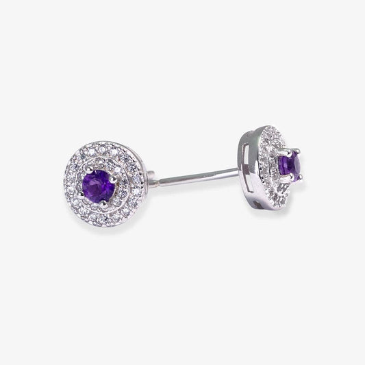 Amethyst (Brazil) Halo Style Studs 3mm(8mm)