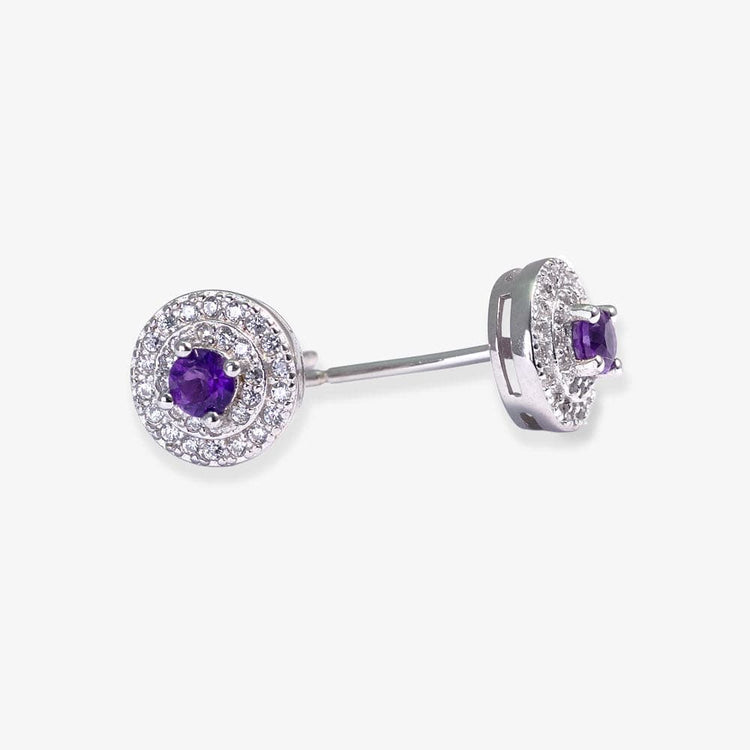 Amethyst (Brazil) Halo Style Studs 3mm(8mm)