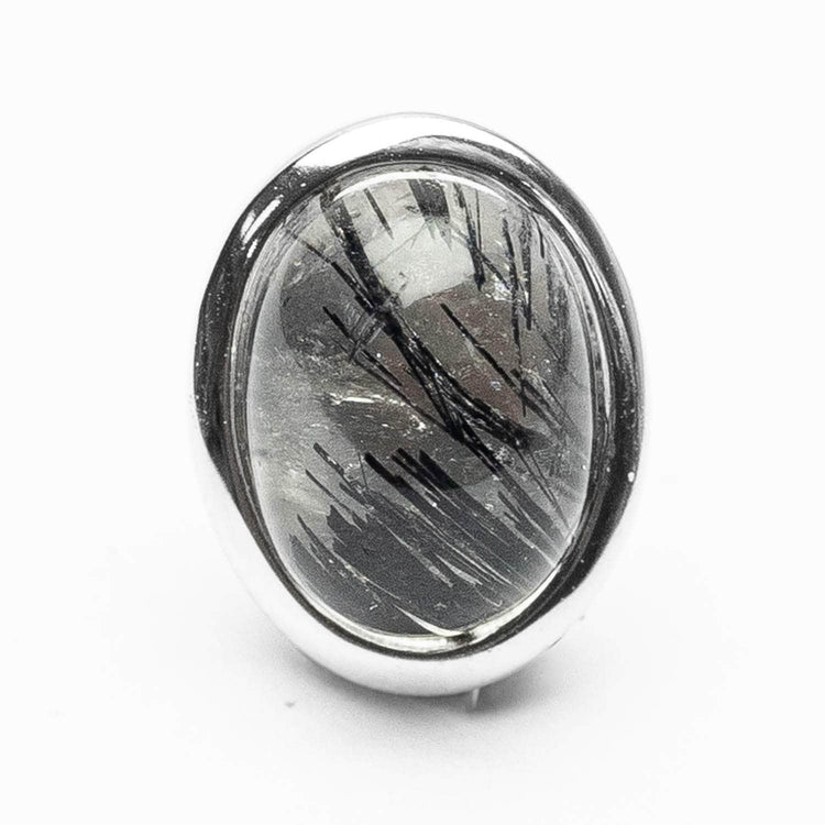 Black Rutilated Quartz Oval Cab-Stud Earrings 6x8mm