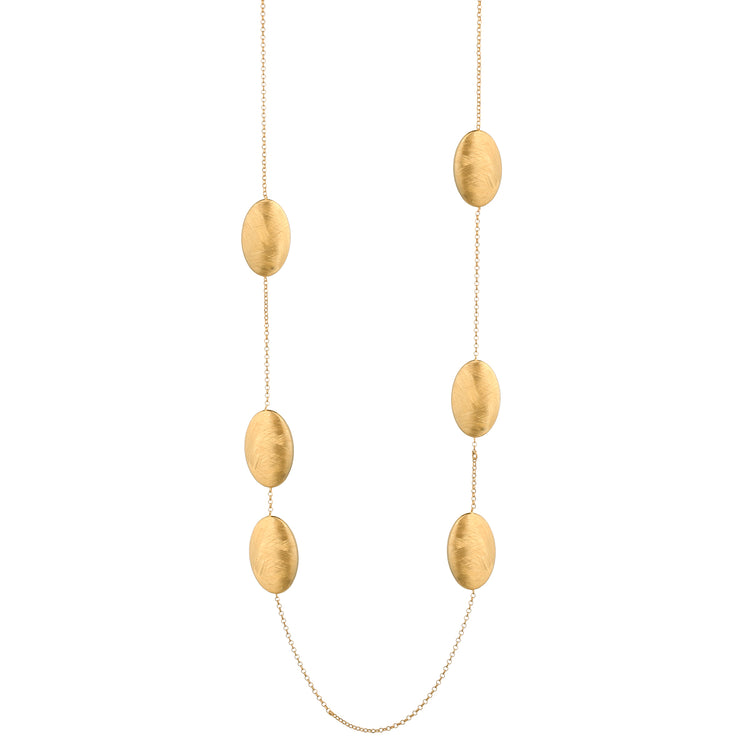 Gold Long Station Necklace with Oval Discs