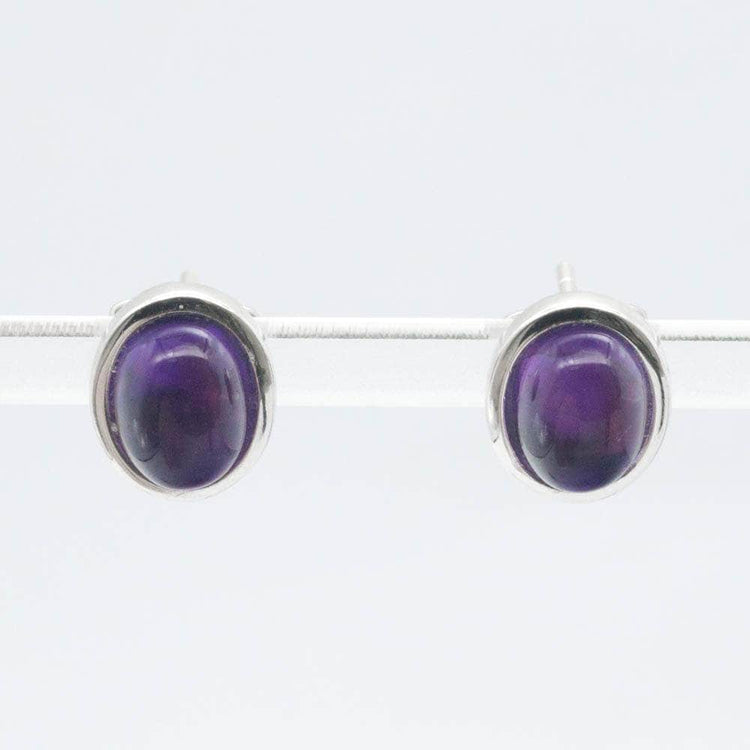 Amethyst Oval Cab-Stud Earrings 6x8mm