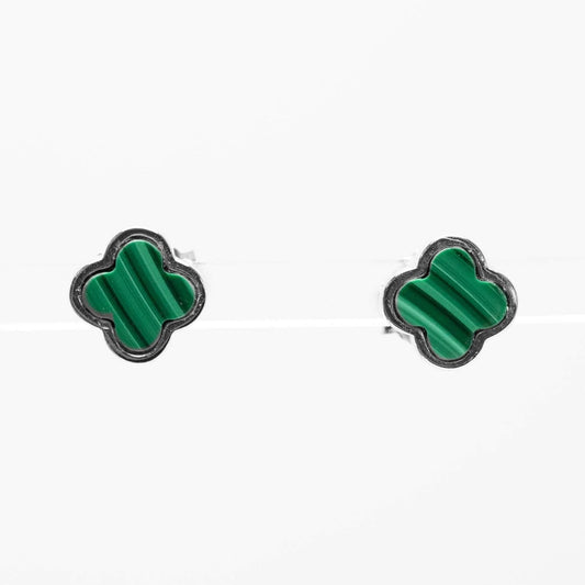 Malachite Flat Clover ENT Earrings 6x6mm