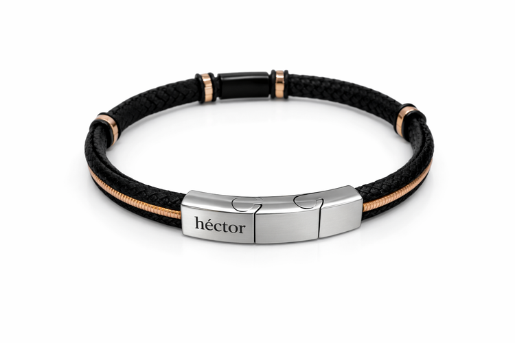 Men's Leather and Steel Bracelet