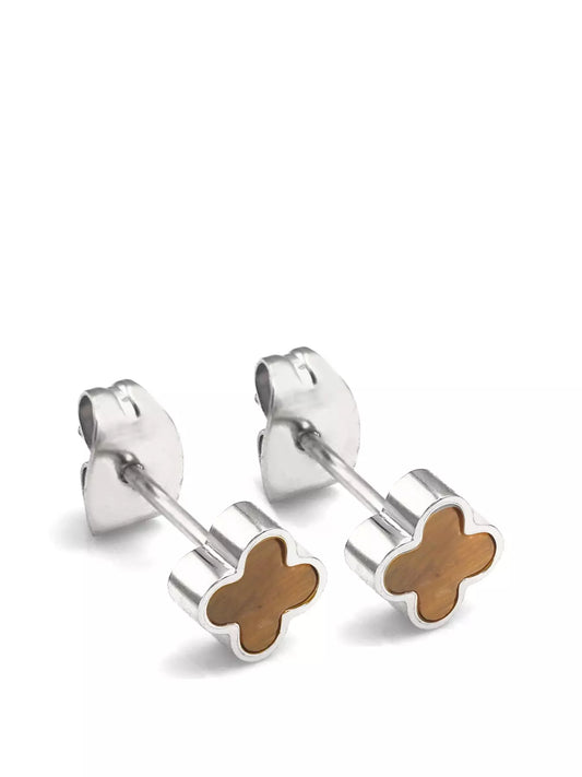 Tiger eye Flat Clover ENT Earrings 6x6mm